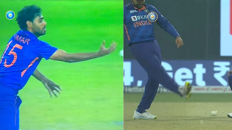 जब Bhuvneshwar Kumar ने अपने ही गेंद पर छोड़ा आसान सा कैच, गुस्से में कप्तान Rohit ने कर दी ये हरकत, वायरल हुई तस्वीर 2 जब Bhuvneshwar Kumar ने अपने ही गेंद पर छोड़ा आसान सा कैच, गुस्से में कप्तान Rohit ने कर दी ये हरकत, वायरल हुई तस्वीर